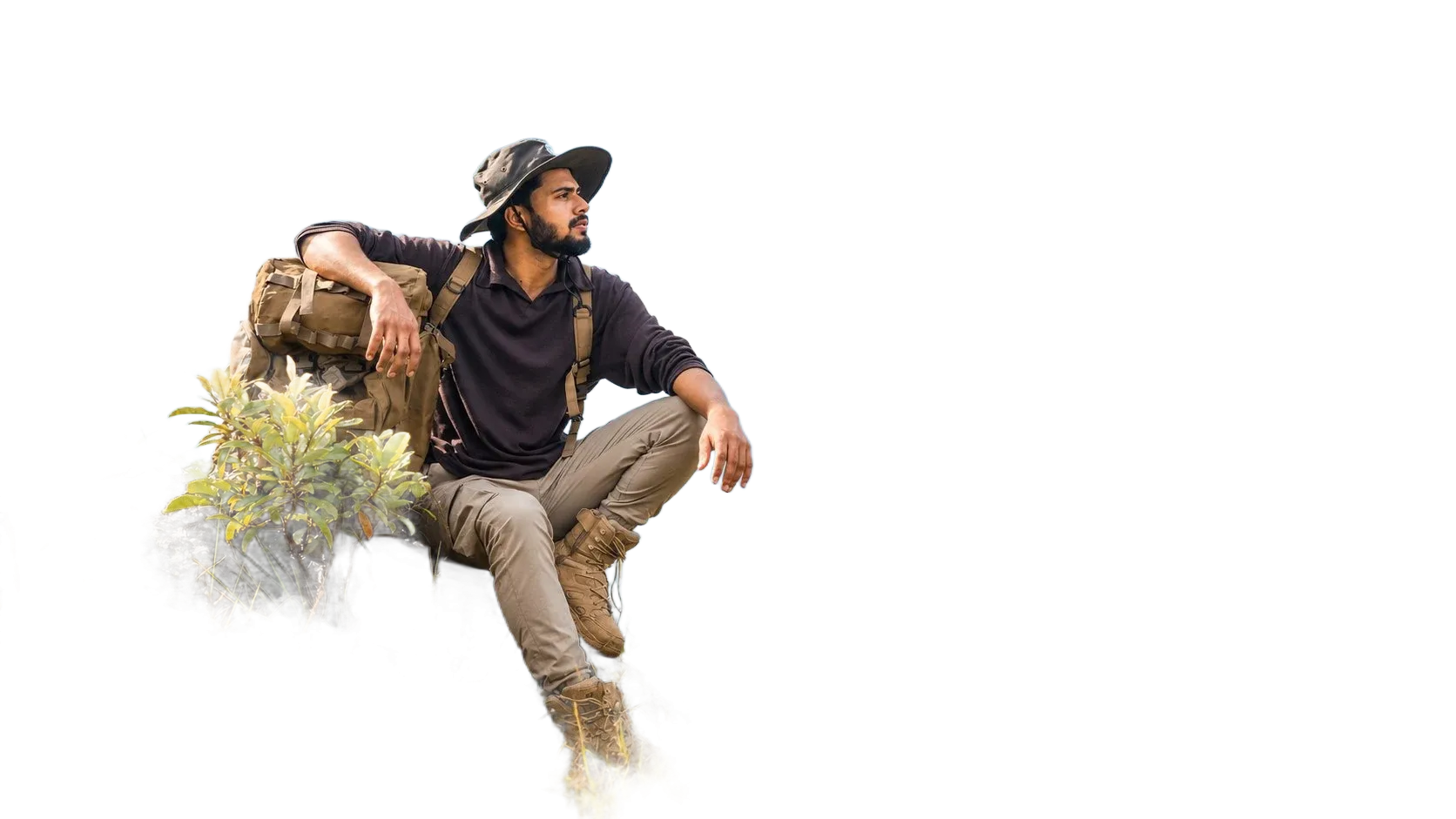 Man Saranna resting on a mountain ridge in Sri Lanka